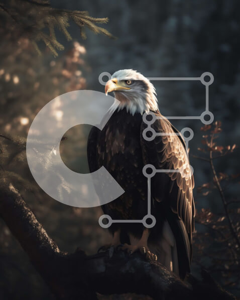 Σετ των 2 Intra Συλλεκτικό Ξύλινο Παζλ Plywood  4mm - Όμορφη εικόνα ενός φαλακρού αετού σε ένα δάσος Σε Ξύλινο Κουτί - Διαστάσεις: 10x10 cm – 25 κομμάτια