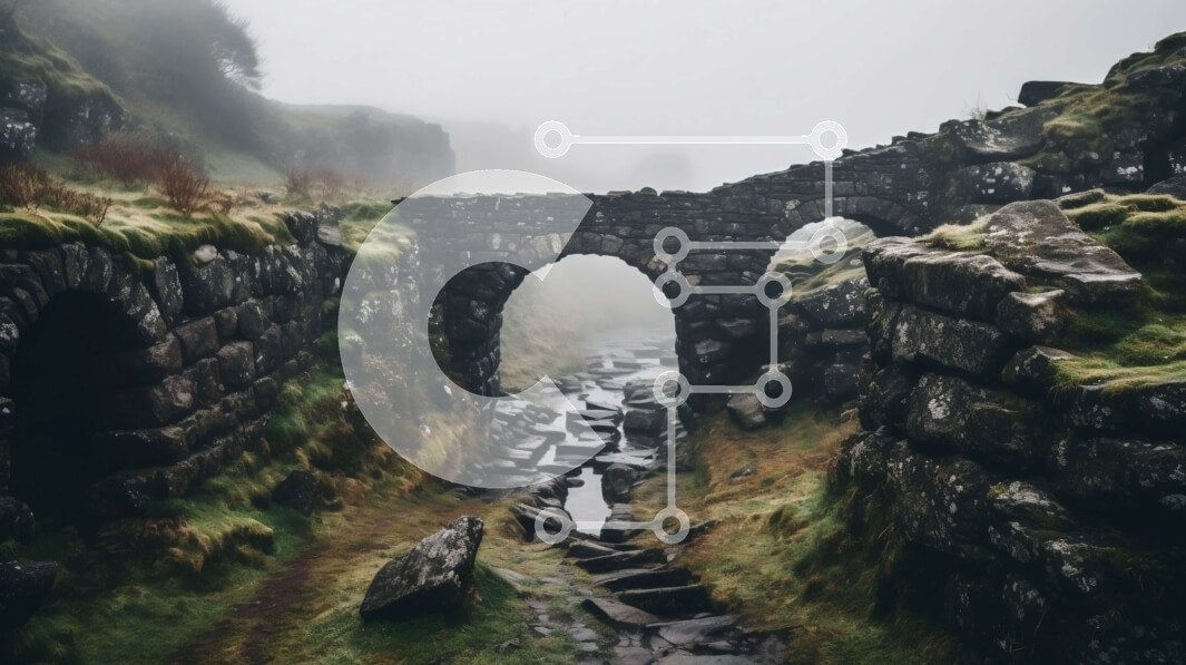 Intra Συλλεκτικό Ξύλινο Παζλ Plywood  4mm - Ασπρόμαυρο τοπίο με ένα στενό βραχώδες μονοπάτι μέσα από ένα ομιχλώδες πράσινο δάσος Σε Ξύλινο Κουτί - Διαστάσεις: 10x10 cm – 25 κομμάτια