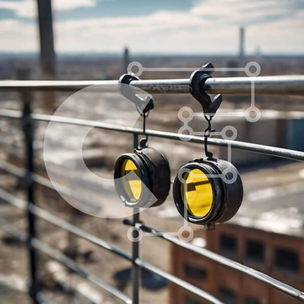 Intra Συλλεκτικό Ξύλινο Παζλ Plywood  4mm - Κιάλια αστικής επιτήρησης με κτίρια στο παρασκήνιο Σε Ξύλινο Κουτί - Διαστάσεις Puzzle: 10x10 cm – 25 κομμάτια