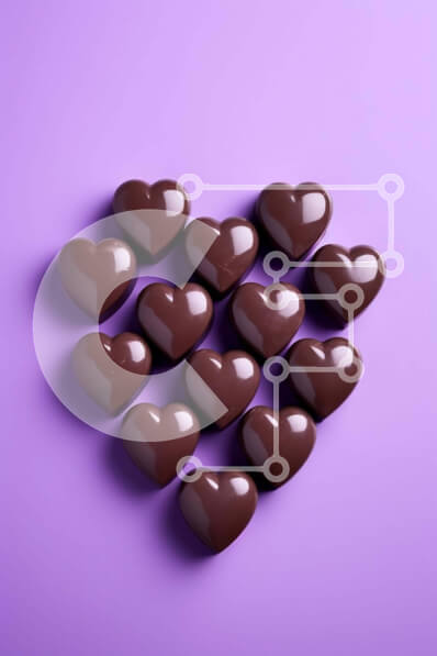 Σετ των 2 Intra Συλλεκτικό Ξύλινο Παζλ Plywood  4mm - Καραμέλες σοκολάτας σε σχήμα καρδιάς σε μωβ φόντο Σε Ξύλινο Κουτί - Διαστάσεις: 10x10 cm – 25 κομμάτια