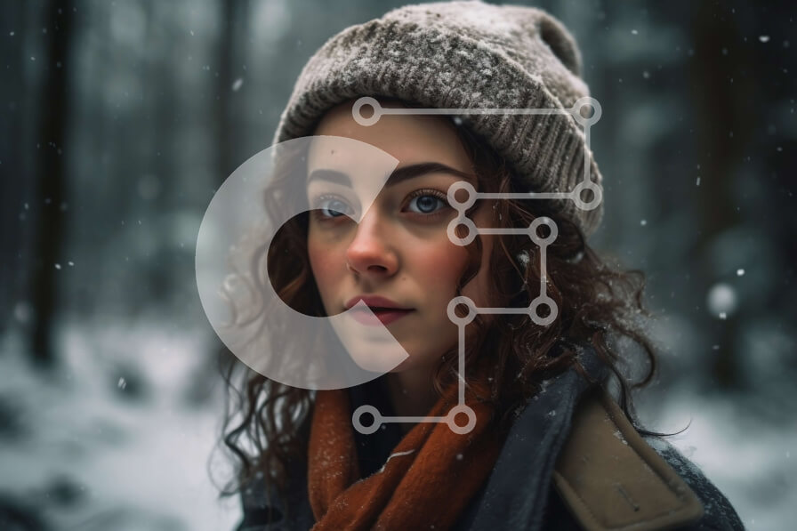 Intra Συλλεκτικό Ξύλινο Παζλ Plywood  4mm - Όμορφη εικόνα μιας γυναίκας σε χιονισμένα δάση με φασόλια και κασκόλ Σε Ξύλινο Κουτί - Διαστάσεις: 10x10 cm – 25 κομμάτια