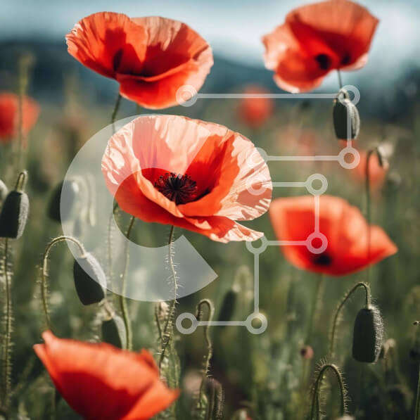 Intra Συλλεκτικό Ξύλινο Παζλ Plywood  4mm - Πεδίο με κόκκινες παπαρούνες σε άνθιση Σε Ξύλινο Κουτί - Διαστάσεις: 10x10 cm – 25 κομμάτια