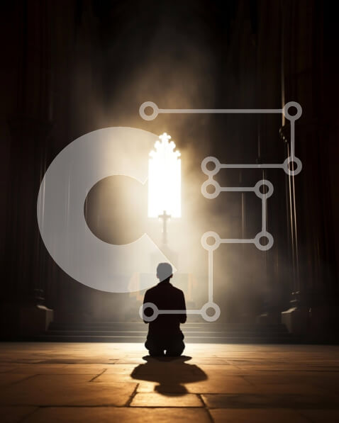 Intra Συλλεκτικό Ξύλινο Παζλ Plywood  4mm - Άνθρωπος που σκιαγραφείται στο Illuminated Cross Σε Ξύλινο Κουτί - Διαστάσεις Puzzle: 10x10 cm – 25 κομμάτια