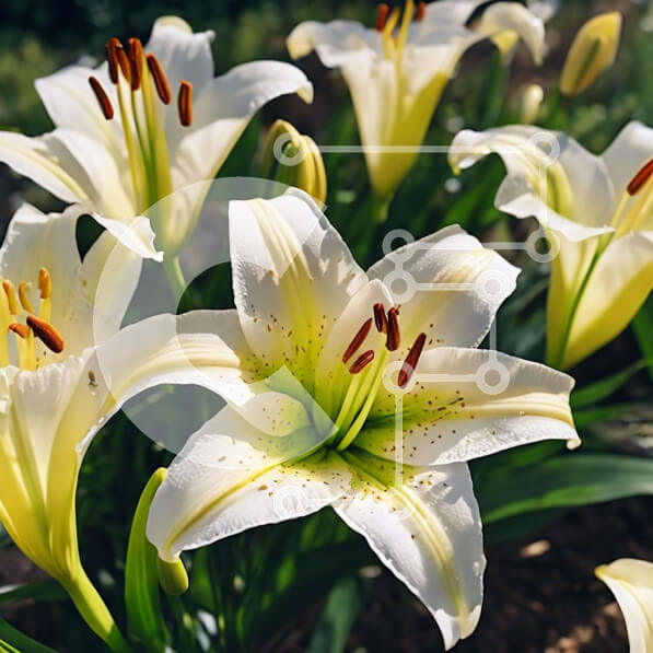 Intra Συλλεκτικό Ξύλινο Παζλ Plywood  4mm - Ανθισμένα λευκά κρίνα σε έναν κήπο Σε Ξύλινο Κουτί - Διαστάσεις: 10x10 cm – 25 κομμάτια