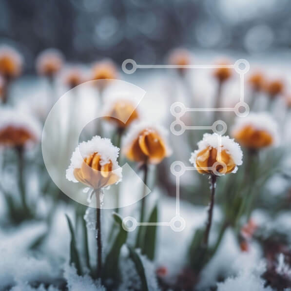 Intra Συλλεκτικό Ξύλινο Παζλ Plywood  4mm - Πορτοκαλί λουλούδια καλυμμένα με χιόνι Σε Ξύλινο Κουτί - Διαστάσεις: 10x10 cm – 25 κομμάτια