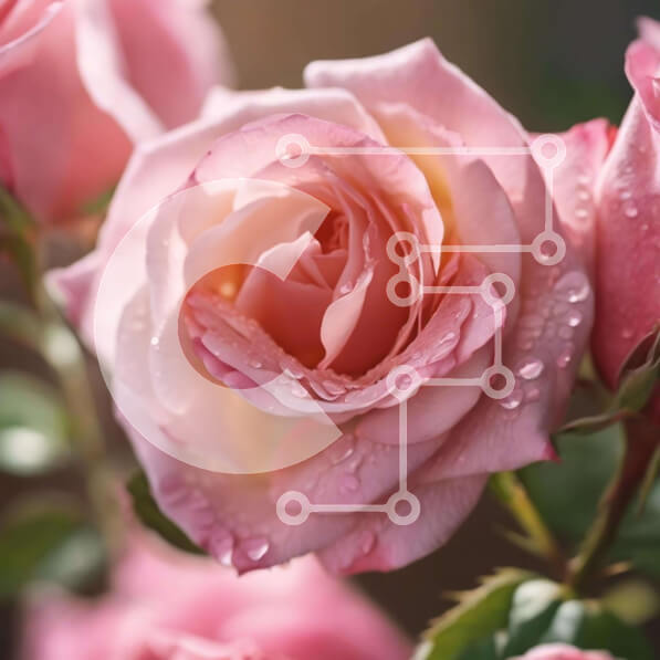 Intra Συλλεκτικό Ξύλινο Παζλ Plywood  4mm - Κοντινό πλάνο ροζ τριαντάφυλλα με σταγονίδια νερού Σε Ξύλινο Κουτί - Διαστάσεις: 10x10 cm – 25 κομμάτια