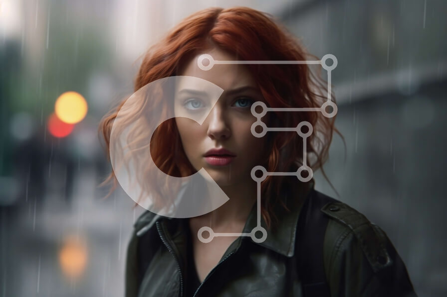 Intra Συλλεκτικό Ξύλινο Παζλ Plywood  4mm - Εκπληκτική εικόνα μιας κοκκινομάλλας γυναίκας στη βροχή Σε Ξύλινο Κουτί - Διαστάσεις Puzzle: 10x10 cm – 25 κομμάτια