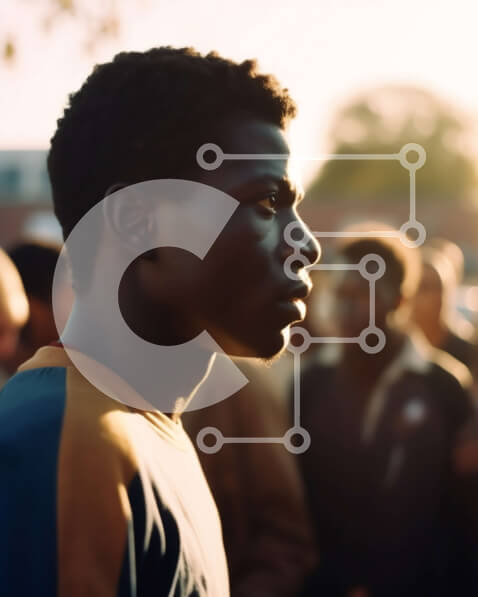 Intra Συλλεκτικό Ξύλινο Παζλ Plywood  4mm - Προφίλ ενός νεαρού άνδρα σε ένα πλήθος Σε Ξύλινο Κουτί - Διαστάσεις Puzzle: 10x10 cm – 25 κομμάτια