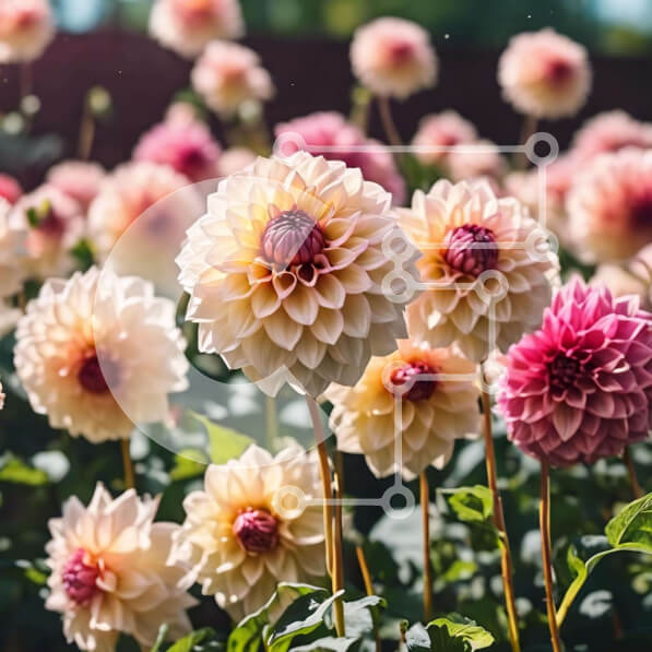 Intra Συλλεκτικό Ξύλινο Παζλ Plywood  4mm - Ροζ και λευκά λουλούδια ντάλια στον κήπο Σε Ξύλινο Κουτί - Διαστάσεις: 10x10 cm – 25 κομμάτια