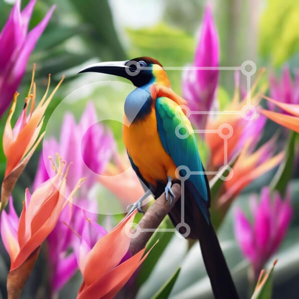 Intra Συλλεκτικό Ξύλινο Παζλ Plywood  4mm - Πολύχρωμο πουλί σκαρφαλωμένο σε κλαδί από ροζ και μοβ λουλούδια Σε Ξύλινο Κουτί - Διαστάσεις: 10x10 cm – 25 κομμάτια