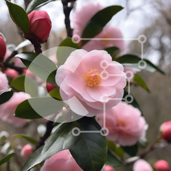 Intra Συλλεκτικό Ξύλινο Παζλ Plywood  4mm - Ροζ λουλούδι που ανθίζει στο δάσος με πράσινα φύλλα Σε Ξύλινο Κουτί - Διαστάσεις: 10x10 cm – 25 κομμάτια