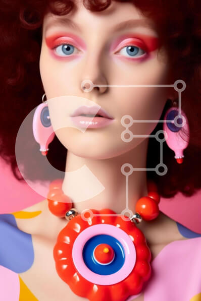 Intra Συλλεκτικό Ξύλινο Παζλ Plywood  4mm - Ζωντανό πορτρέτο μόδας - νεαρή γυναίκα με πολύχρωμα ρούχα και κοσμήματα Σε Ξύλινο Κουτί - Διαστάσεις Puzzle: 10x10 cm – 25 κομμάτια