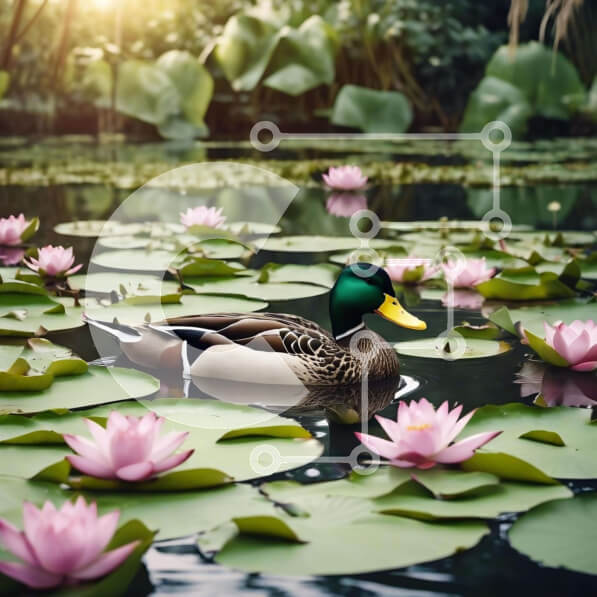 Intra Συλλεκτικό Ξύλινο Παζλ Plywood  4mm - Πάπια που κολυμπά στη λίμνη με ροζ νούφαρα Σε Ξύλινο Κουτί - Διαστάσεις: 10x10 cm – 25 κομμάτια