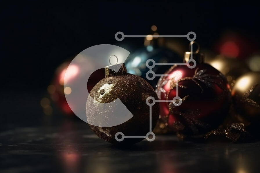 Intra Συλλεκτικό Ξύλινο Παζλ Plywood  4mm - Όμορφη εικόνα με πολύχρωμα χριστουγεννιάτικα στολίδια σε μαύρο φόντο Σε Ξύλινο Κουτί - Διαστάσεις: 10x10 cm – 25 κομμάτια