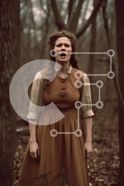 Σετ των 2 Intra Συλλεκτικό Ξύλινο Παζλ Plywood  4mm - Έκπληκτη γυναίκα με καφέ φόρεμα στη μέση ενός δάσους Σε Ξύλινο Κουτί - Διαστάσεις: 10x10 cm – 25 κομμάτια