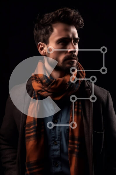 Intra Συλλεκτικό Ξύλινο Παζλ Plywood  4mm - Σοβαρός άνδρας με καρό κασκόλ και μπλε πουκάμισο κοιτάζοντας την κάμερα Σε Ξύλινο Κουτί - Διαστάσεις Puzzle: 10x10 cm – 25 κομμάτια