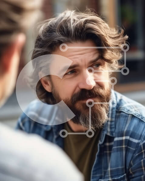 Intra Συλλεκτικό Ξύλινο Παζλ Plywood  4mm - Δύο άντρες που απολαμβάνουν ο ένας την παρέα του άλλου σε εξωτερικούς χώρους Σε Ξύλινο Κουτί - Διαστάσεις Puzzle: 10x10 cm – 25 κομμάτια