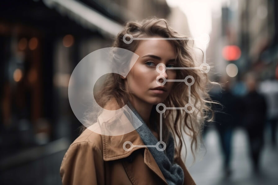 Intra Συλλεκτικό Ξύλινο Παζλ Plywood  4mm - Πορτρέτο μιας στοχαστικής νεαρής γυναίκας σε έναν δρόμο της πόλης Σε Ξύλινο Κουτί - Διαστάσεις Puzzle: 10x10 cm – 25 κομμάτια