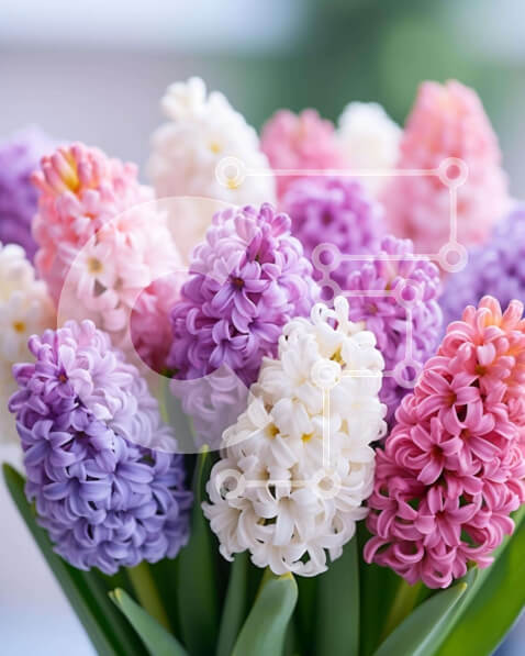 Intra Συλλεκτικό Ξύλινο Παζλ Plywood  4mm - Μπουκέτο με μωβ, ροζ και λευκά λουλούδια υάκινθου Σε Ξύλινο Κουτί - Διαστάσεις: 10x10 cm – 25 κομμάτια