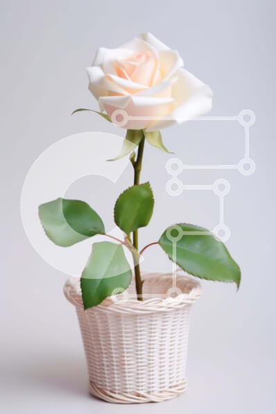 Σετ των 2 Intra Συλλεκτικό Ξύλινο Παζλ Plywood  4mm - Μονό φυτό λευκό τριαντάφυλλο σε ψάθινο καλάθι Σε Ξύλινο Κουτί - Διαστάσεις: 10x10 cm – 25 κομμάτια