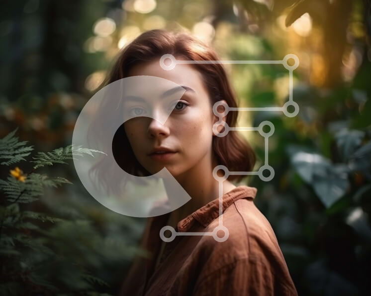 Intra Συλλεκτικό Ξύλινο Παζλ Plywood  4mm - Σοβαρή νεαρή γυναίκα που στέκεται σε ένα όμορφο δάσος Σε Ξύλινο Κουτί - Διαστάσεις: 10x10 cm – 25 κομμάτια