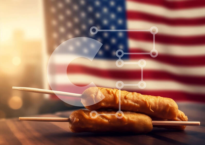 Σετ των 2 Intra Συλλεκτικό Ξύλινο Παζλ Plywood  4mm - Φόντο αμερικανικής σημαίας με χοτ-ντογκ σε σουβλάκια Σε Ξύλινο Κουτί - Διαστάσεις: 10x10 cm – 25 κομμάτια