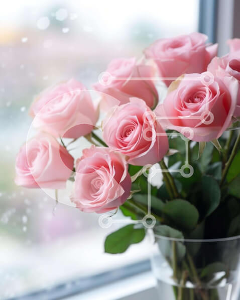 Intra Συλλεκτικό Ξύλινο Παζλ Plywood  4mm - Γυάλινο βάζο με ροζ τριαντάφυλλα στο περβάζι Σε Ξύλινο Κουτί - Διαστάσεις: 10x10 cm – 25 κομμάτια