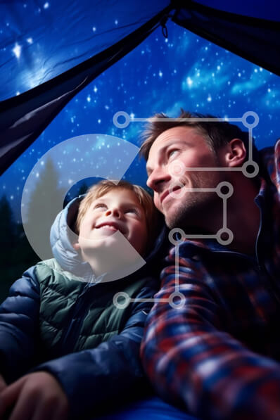 Σετ των 2 Intra Συλλεκτικό Ξύλινο Παζλ Plywood  4mm - Έναστρο Νυχτερινό Κάμπινγκ με πατέρα και γιο Σε Ξύλινο Κουτί - Διαστάσεις: 10x10 cm – 25 κομμάτια