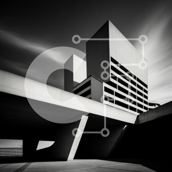 Intra Συλλεκτικό Ξύλινο Παζλ Plywood  4mm - Αφηρημένο μαύρο και άσπρο κτήριο Σε Ξύλινο Κουτί - Διαστάσεις Puzzle: 10x10 cm – 25 κομμάτια