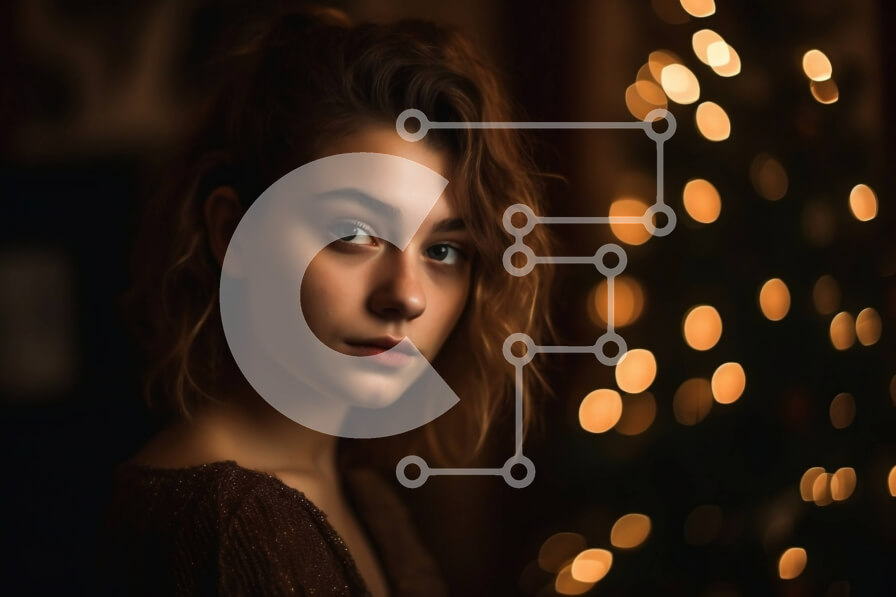 Intra Συλλεκτικό Ξύλινο Παζλ Plywood  4mm - Πορτρέτο διακοπών μιας νεαρής γυναίκας μπροστά από ένα χριστουγεννιάτικο δέντρο Σε Ξύλινο Κουτί - Διαστάσεις: 10x10 cm – 25 κομμάτια