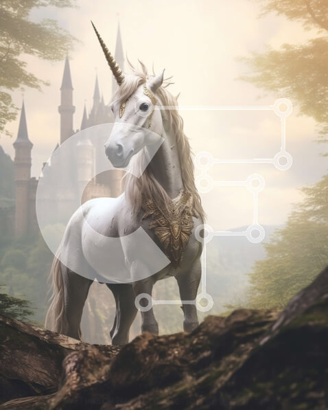 Σετ των 2 Intra Συλλεκτικό Ξύλινο Παζλ Plywood  4mm - Όμορφη εικόνα ενός λευκού μονόκερου με θέα σε ένα δάσος με ένα κάστρο σε απόσταση Σε Ξύλινο Κουτί - Διαστάσεις: 10x10 cm – 25 κομμάτια