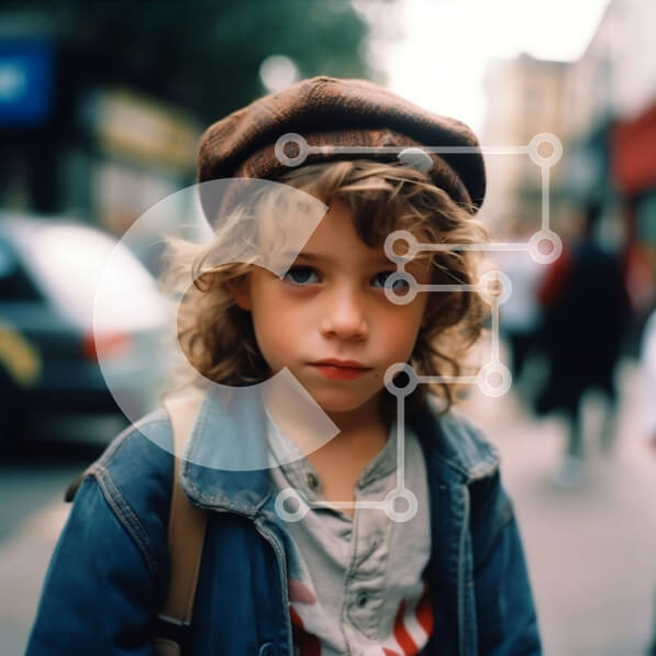 Intra Συλλεκτικό Ξύλινο Παζλ Plywood  4mm - Νεαρό αγόρι με καφέ καπέλο και μπλε μπουφάν που στέκεται στη γωνία του δρόμου Σε Ξύλινο Κουτί - Διαστάσεις Puzzle: 10x10 cm – 25 κομμάτια