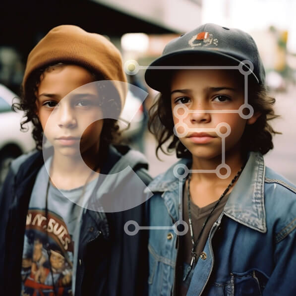 Intra Συλλεκτικό Ξύλινο Παζλ Plywood  4mm - Δύο αγόρια που στέκονται σε έναν δρόμο της πόλης Σε Ξύλινο Κουτί - Διαστάσεις Puzzle: 10x10 cm – 25 κομμάτια