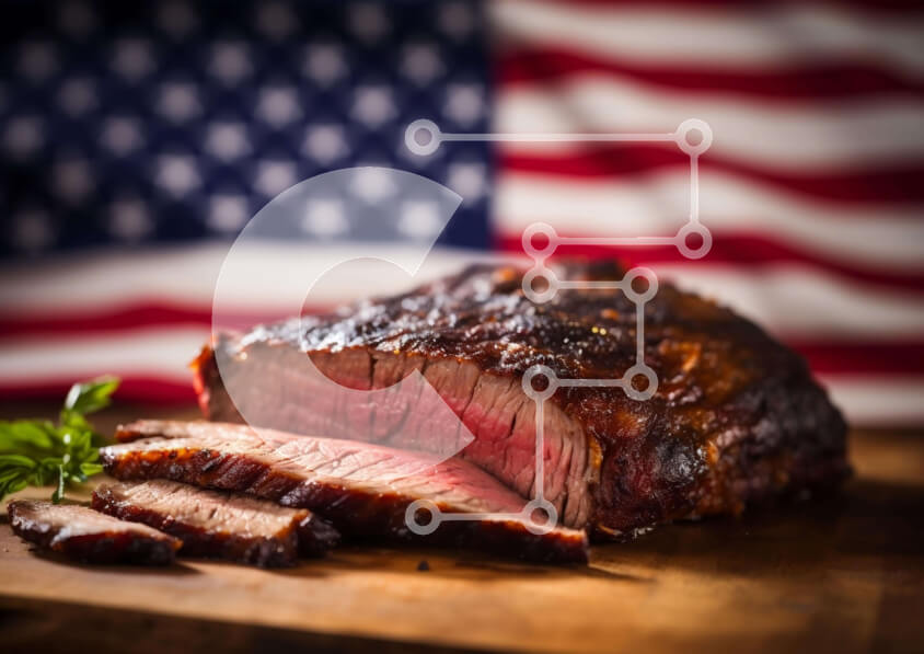 Σετ των 2 Intra Συλλεκτικό Ξύλινο Παζλ Plywood  4mm - Μαγειρεμένο βόειο κρέας σε πίνακα κοπής αμερικανικής σημαίας Σε Ξύλινο Κουτί - Διαστάσεις: 10x10 cm – 25 κομμάτια