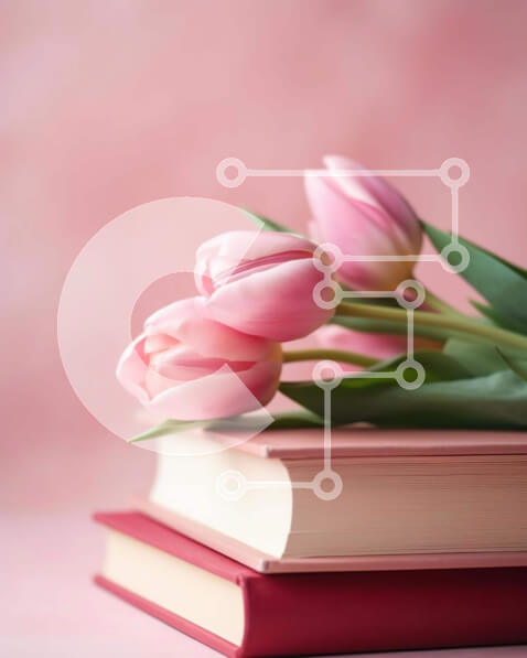 Intra Συλλεκτικό Ξύλινο Παζλ Plywood  4mm - Βιβλία και ροζ τουλίπες - ρομαντική ιδέα δώρου Σε Ξύλινο Κουτί - Διαστάσεις Puzzle: 10x10 cm – 25 κομμάτια