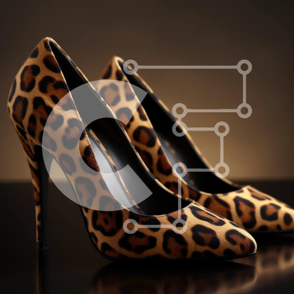 Σετ των 2 Intra Συλλεκτικό Ξύλινο Παζλ Plywood  4mm - Ψηλοτάκουνα παπούτσια με Leopard print σε σκούρο φόντο Σε Ξύλινο Κουτί - Διαστάσεις: 10x10 cm – 25 κομμάτια