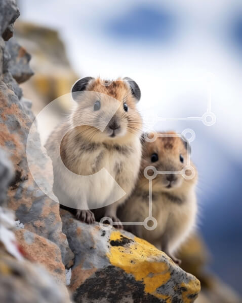 Intra Συλλεκτικό Ξύλινο Παζλ Plywood  4mm - Όμορφη εικόνα ζώων σε βραχώδη βράχο με φόντο το χιονισμένο βουνό Σε Ξύλινο Κουτί - Διαστάσεις: 10x10 cm – 25 κομμάτια