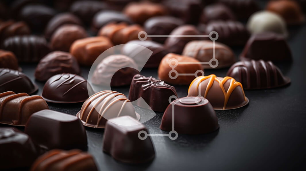 Σετ των 2 Intra Συλλεκτικό Ξύλινο Παζλ Plywood  4mm - Ανάμικτες καραμέλες σοκολάτας σε μαύρη επιφάνεια Σε Ξύλινο Κουτί - Διαστάσεις: 10x10 cm – 25 κομμάτια