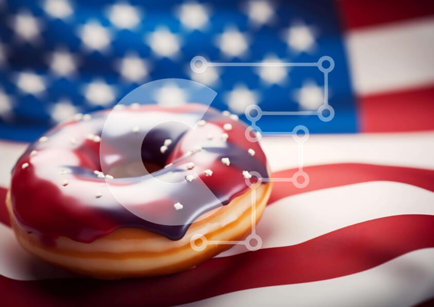 Σετ των 2 Intra Συλλεκτικό Ξύλινο Παζλ Plywood  4mm - Πατριωτικό ντόνατ αμερικανικής σημαίας με κόκκινο, λευκό και μπλε γλάσο Σε Ξύλινο Κουτί - Διαστάσεις: 10x10 cm – 25 κομμάτια