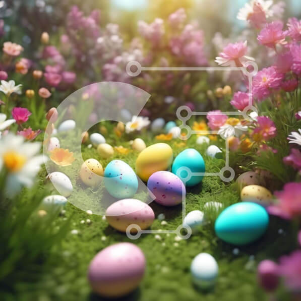 Intra Συλλεκτικό Ξύλινο Παζλ Plywood  4mm - Πολύχρωμα Πασχαλινά αυγά σε πράσινο γρασίδι με λουλούδια και πεταλούδες Σε Ξύλινο Κουτί - Διαστάσεις: 10x10 cm – 25 κομμάτια