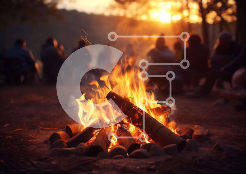 Intra Συλλεκτικό Ξύλινο Παζλ Plywood  4mm - Φωτιά στο δάσος με ανθρώπους να απολαμβάνουν το ηλιοβασίλεμα Σε Ξύλινο Κουτί - Διαστάσεις: 10x10 cm – 25 κομμάτια