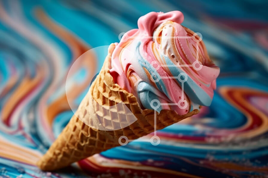 Σετ των 2 Intra Συλλεκτικό Ξύλινο Παζλ Plywood  4mm - Πολύχρωμο χωνάκι παγωτού με ροζ, μπλε και λευκούς στροβίλους Σε Ξύλινο Κουτί - Διαστάσεις: 10x10 cm – 25 κομμάτια