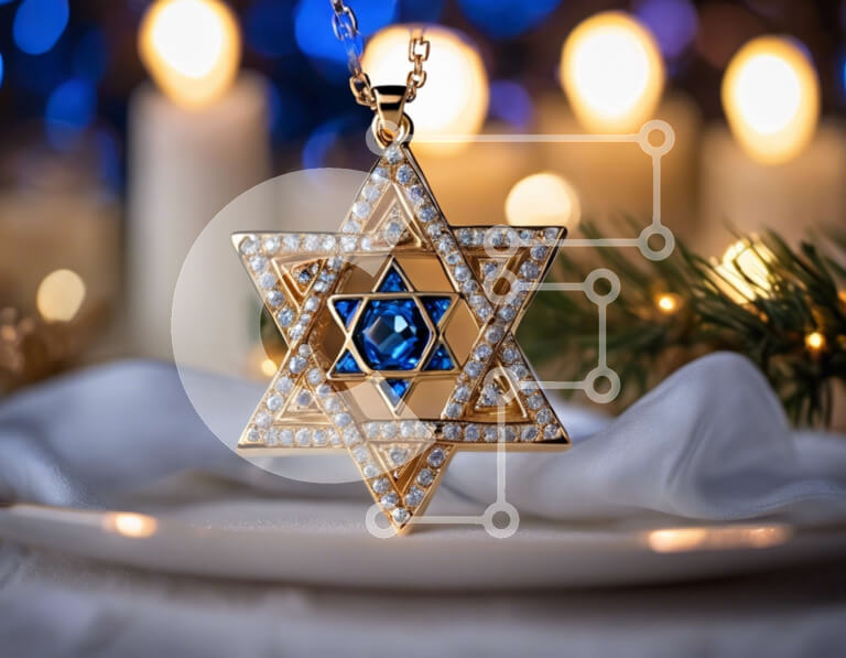 Intra Συλλεκτικό Ξύλινο Παζλ Plywood  4mm - Blue Star of David Pendant για τους εορτασμούς του Χανουκά Σε Ξύλινο Κουτί - Διαστάσεις Puzzle: 10x10 cm – 25 κομμάτια