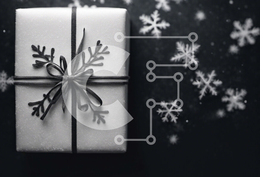 Intra Συλλεκτικό Ξύλινο Παζλ Plywood  4mm - Λευκό κουτί δώρου με μαύρη κορδέλα και νιφάδες χιονιού που πέφτουν Σε Ξύλινο Κουτί - Διαστάσεις: 10x10 cm – 25 κομμάτια