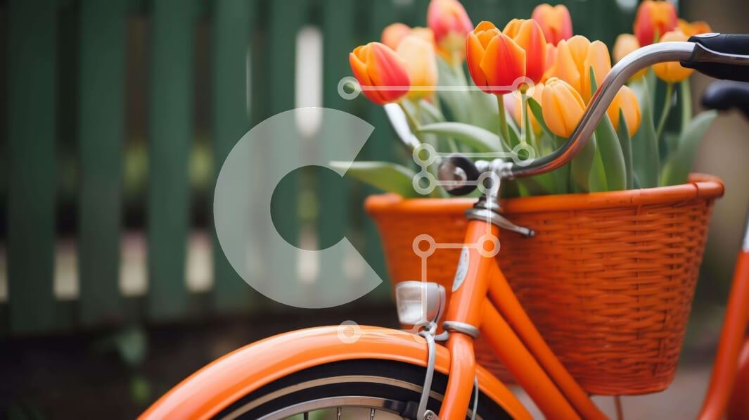 Intra Συλλεκτικό Ξύλινο Παζλ Plywood  4mm - Πορτοκαλί ποδήλατο με καλάθι τουλίπας Σε Ξύλινο Κουτί - Διαστάσεις Puzzle: 10x10 cm – 25 κομμάτια