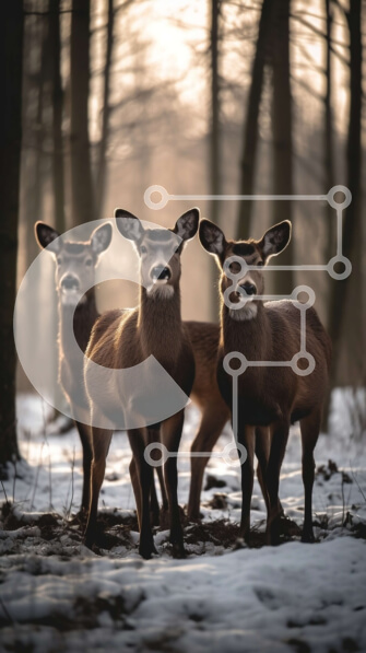 Σετ των 2 Intra Συλλεκτικό Ξύλινο Παζλ Plywood  4mm - Όμορφη εικόνα τριών ελαφιών που στέκονται σε ένα χιονισμένο δάσος Σε Ξύλινο Κουτί - Διαστάσεις: 10x10 cm – 25 κομμάτια