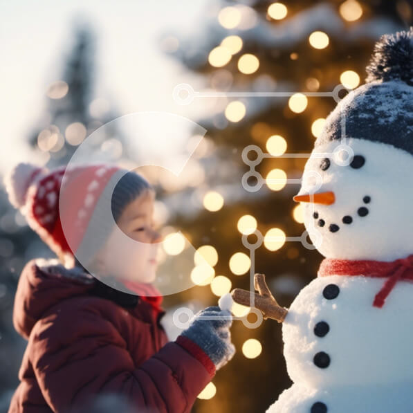 Intra Συλλεκτικό Ξύλινο Παζλ Plywood  4mm - Μικρό παιδί που παίζει με τον τεχνητό χιονάνθρωπο το χειμώνα Σε Ξύλινο Κουτί - Διαστάσεις Puzzle: 10x10 cm – 25 κομμάτια