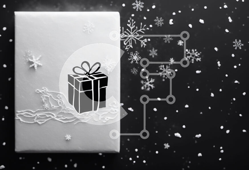 Intra Συλλεκτικό Ξύλινο Παζλ Plywood  4mm - Μαύρο δώρο με νιφάδες χιονιού που πέφτουν Σε Ξύλινο Κουτί - Διαστάσεις: 10x10 cm – 25 κομμάτια