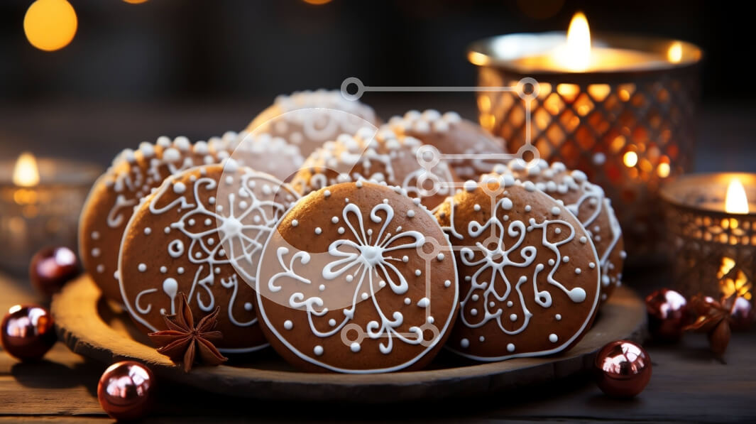 Σετ των 2 Intra Συλλεκτικό Ξύλινο Παζλ Plywood  4mm - Νόστιμα μπισκότα μελόψωμο σε ένα ρουστίκ ξύλινο τραπέζι με κεριά Σε Ξύλινο Κουτί - Διαστάσεις: 10x10 cm – 25 κομμάτια