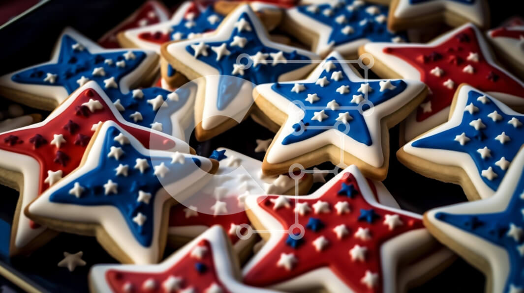 Intra Συλλεκτικό Ξύλινο Παζλ Plywood  4mm - Πατριωτικά μπισκότα με κόκκινο, λευκό και μπλε αστέρι για τις 4 Ιουλίου Σε Ξύλινο Κουτί - Διαστάσεις: 10x10 cm – 25 κομμάτια